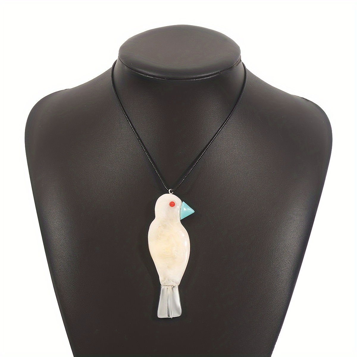 TEMU Collar de 1 pieza de cordón de cera largo con un lindo colgante de pájaro de resina, collar artístico vintage y de animales