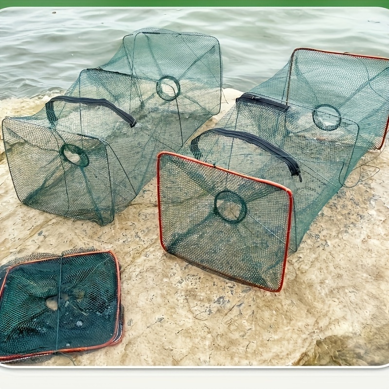 6 Holes Fishing Bait Trap Crab Net Shrimp Cast Dip Cage Fish Minnow  Foldable