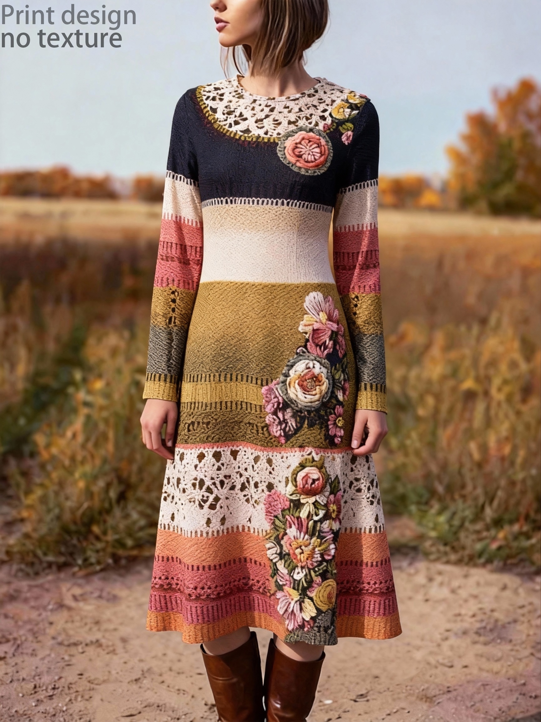 a fashionable retro bohemian color blocking sweater dress - Temu South  Africa