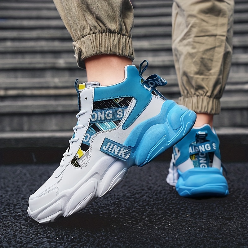 Zapatillas casuales de caña alta para hombre con patrón aleatorio, ajuste universal, cierre de cordones, uso para todas las estaciones, punta redonda, suela de PVC, plantilla de tela y parte superior de imitación.