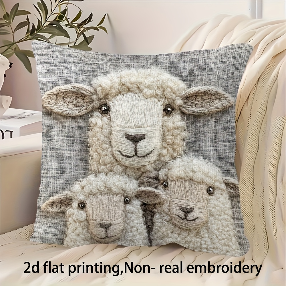 TEMU 1pc 2d Printed Pillow Cover, Sheep Family Design, Soft And Comfortable, 100% Polyester, Machine Washable, No Embroidery, 18*18 Inches (45*45cm),