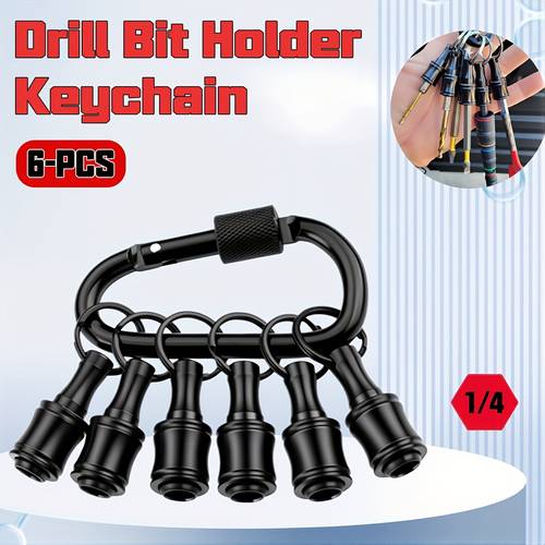 6pcs heavy duty drill bit holder keychain with 1 4 screwdriver bits portable hex shank socket extension rod compatible with 1 4 drill bits drill bit holder durable construction