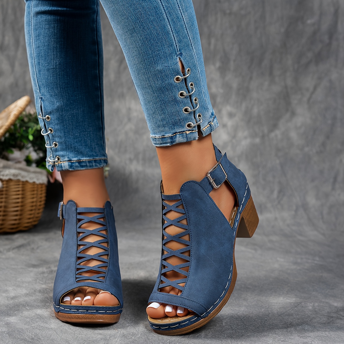 Summer Cross Roman Gladiator Elegant Thick Heel Wedge Sandals