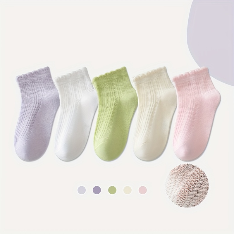 5 Pairs Of Summer ' Socks Solid Color Fungus Lace Princess Socks Breathable Socks
