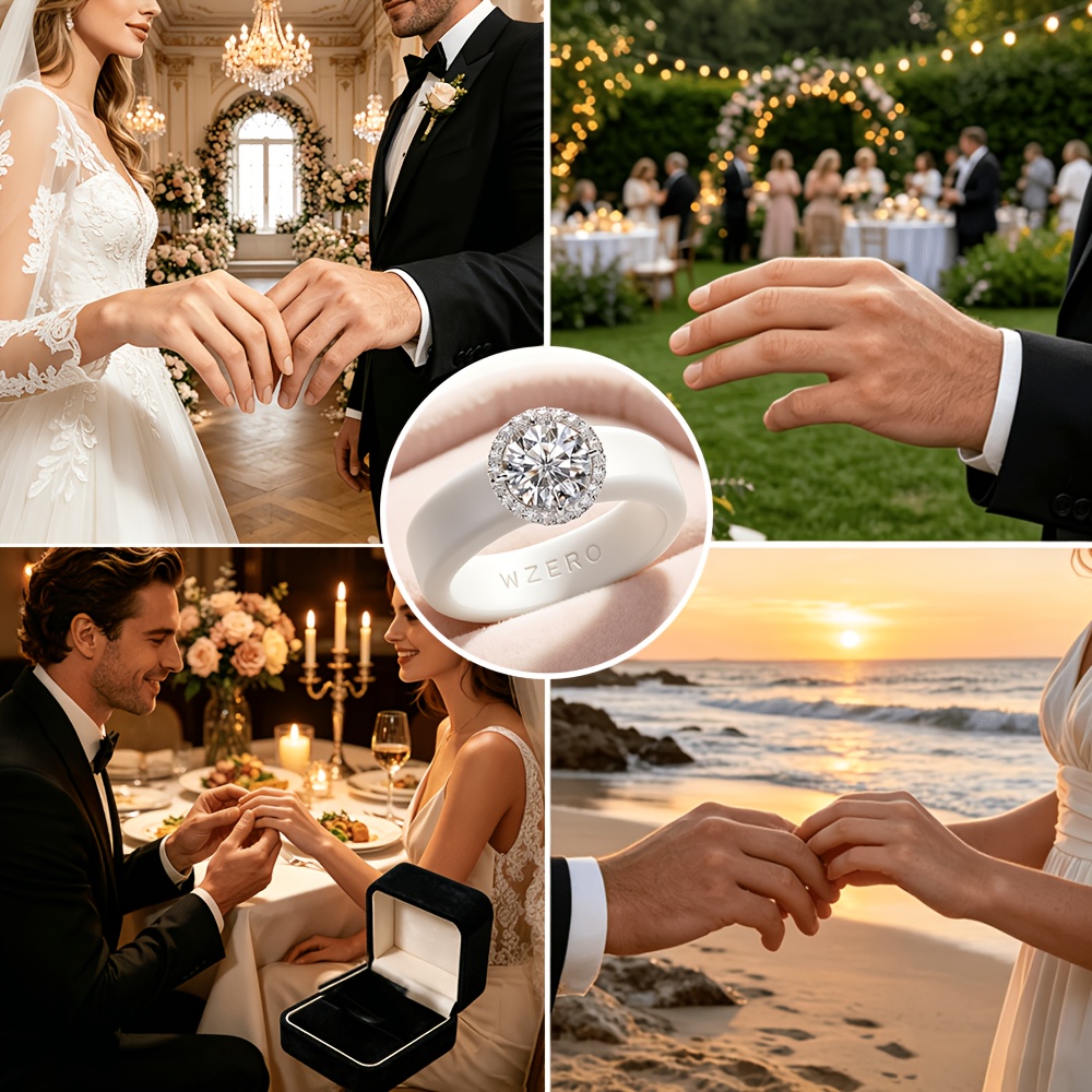 Women's Anniversary White Silicone Ring with Round Center Stone