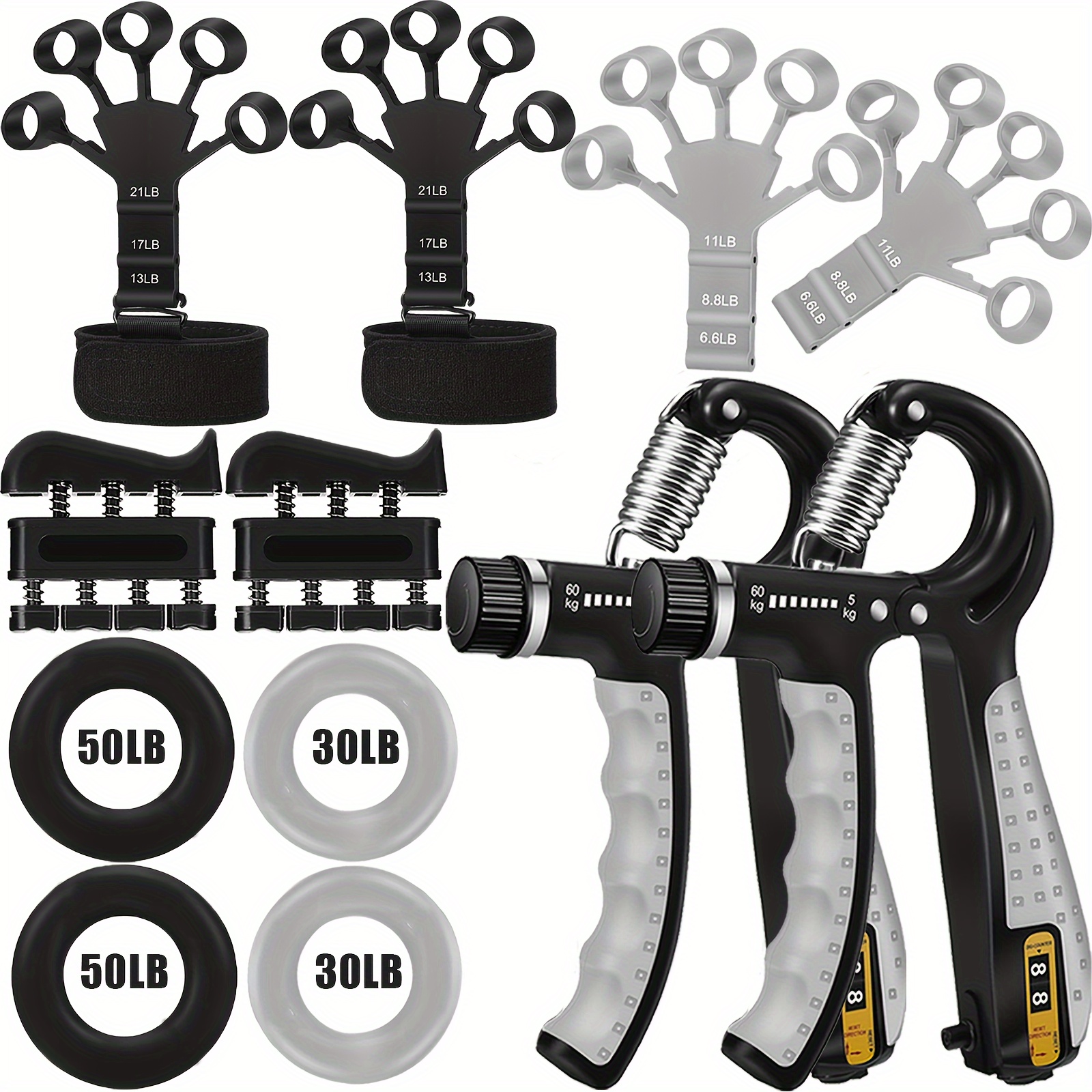 

12 Piece Grip Strength Trainer With Finger Exerciser, Hand Grip Strengthener, Hand Extension Exerciser And Large Forearm Workout Ring For Muscle Building And Injury Recover