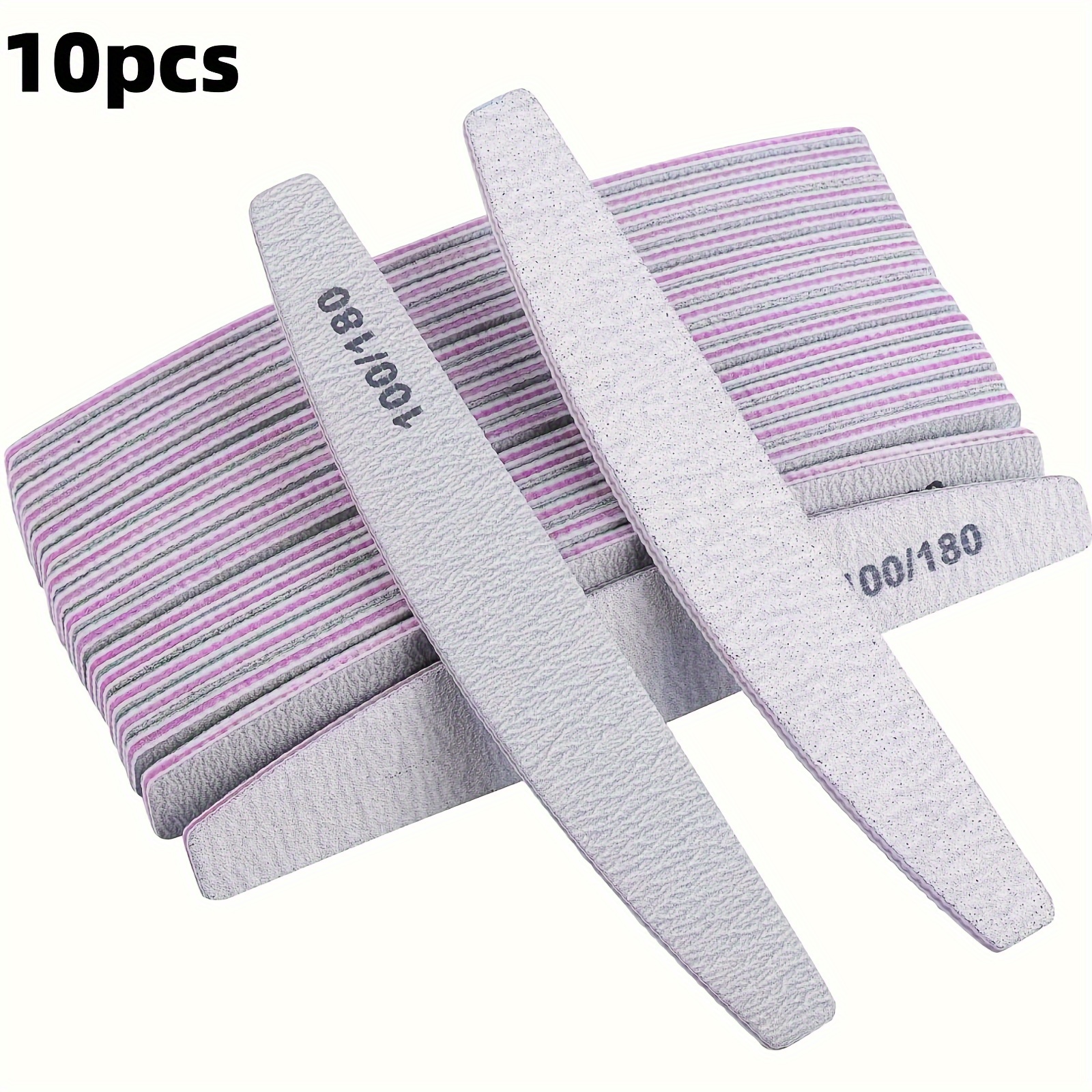 TEMU 10pcs Professional Nail File And Buffer Set, 100/180 Grit Double Sided Emery Boards For Natural, Acrylic, Gel Nails - Manicure Tools, Unscented