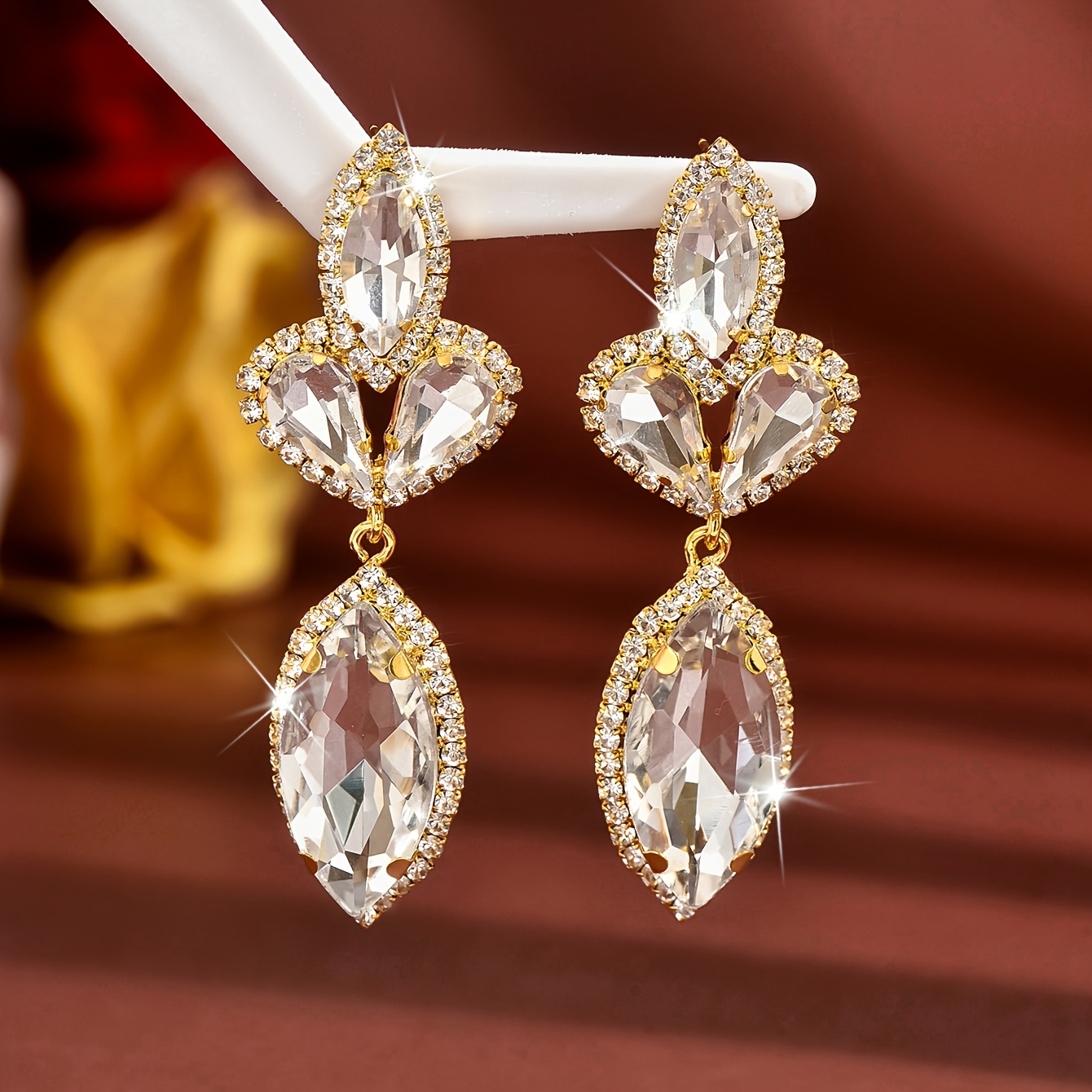 Shiny Multi-Layer White Water Drop Earrings, Elegant