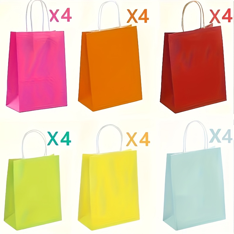 Image of 24pcs Mixed Color Paper Gift Bags Set With Handles - Suitable For Christmas, Halloween, Birthday, Wedding, Party Supplies - 6 Vibrant Colors