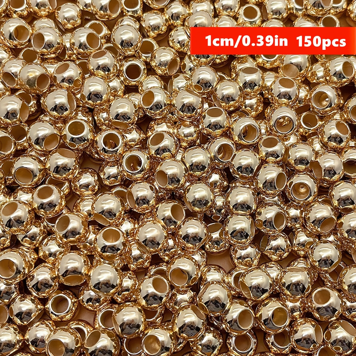 TEMU Perles rondes à grand trou 10 mm, 150 pièces, perles acryliques argentées et dorées pour la fabrication