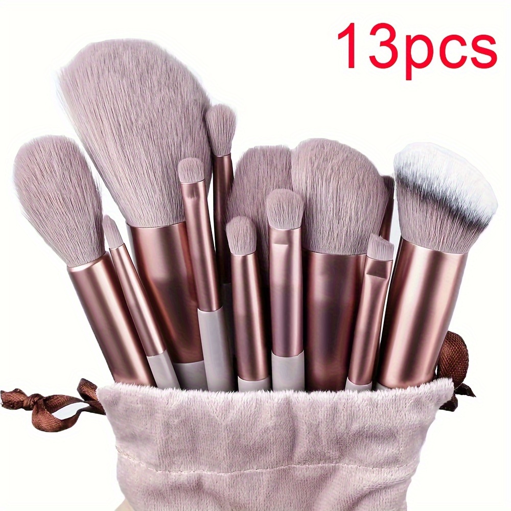 

13pcs Luxe Makeup Brush Set - Soft, Fluffy Synthetic Bristles For Foundation, Blush, Powder & Eyeshadow - Fragrance-free, Ideal For Types, Portable, Makeup Tools