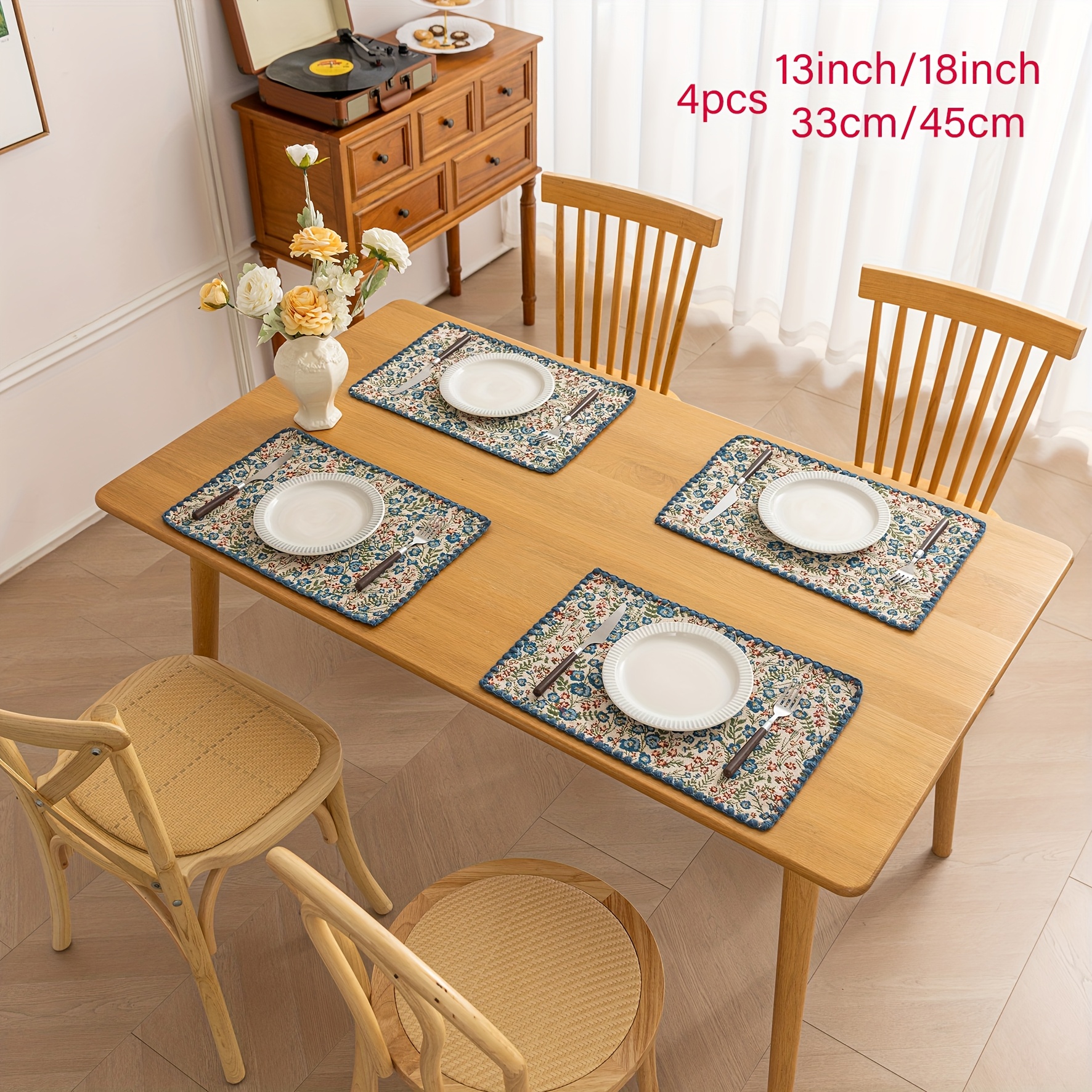 Image of 4pcs Set Of Exquisite Spring-like Jacquard Floral Placemats, And Fashionable - Shell Embroidery Lock Edge, Very Suitable For Holiday Gatherings, Daily Dining And Restaurant Decoration