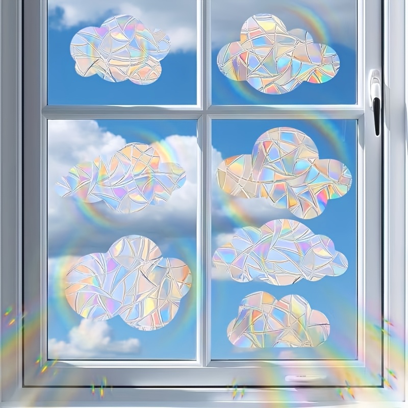 7pcs Cloud Pattern Decorative Window Stickers; Self-adhesive Static Cling Window Decals; Anti-collision Window Stickers; Window Stickers; Colorful Stickers, Home Decor Door And Window Glass Decals