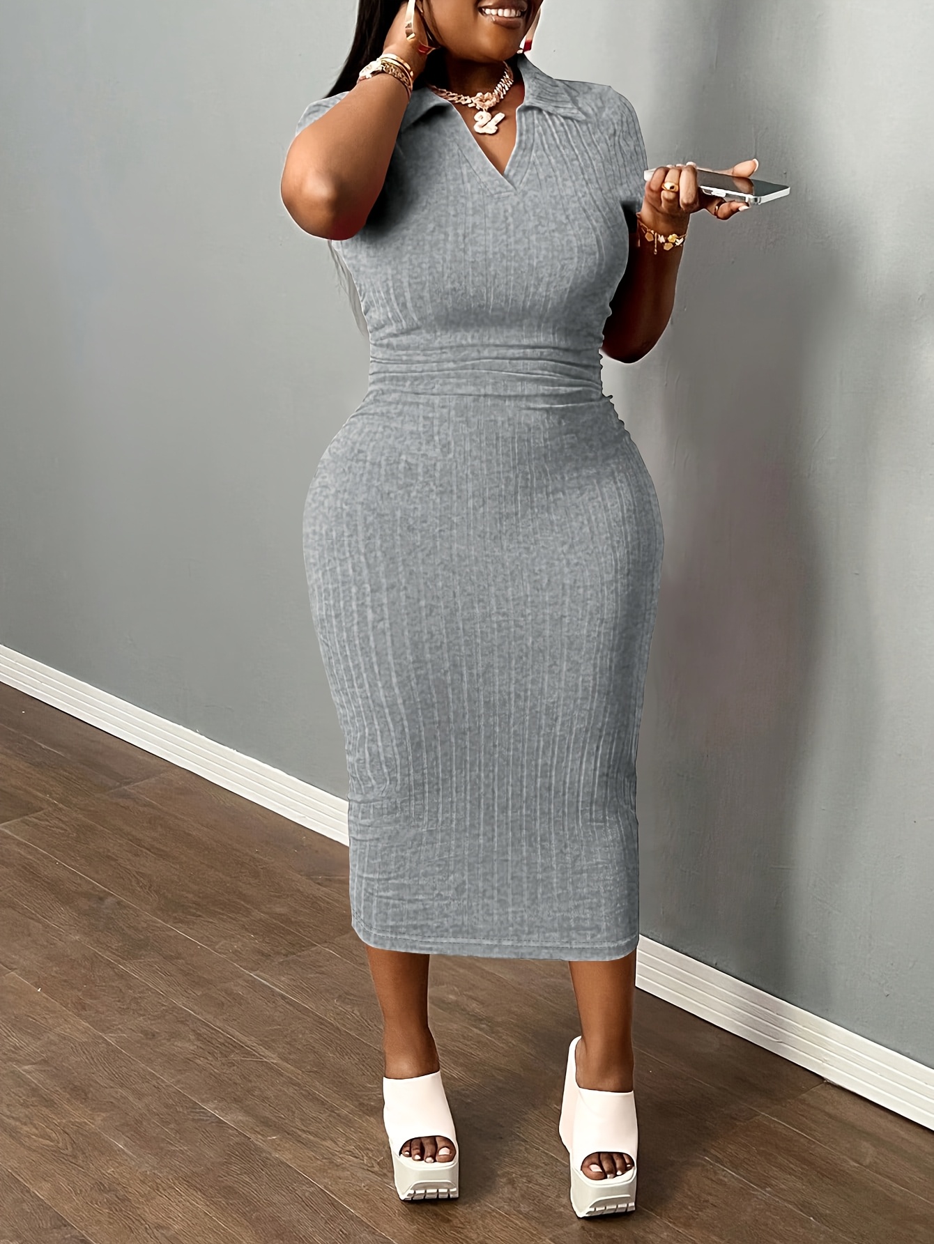 bodycon casual dress High Collar Knot Full Sleeves Bodycon Maxi Dress main image 0