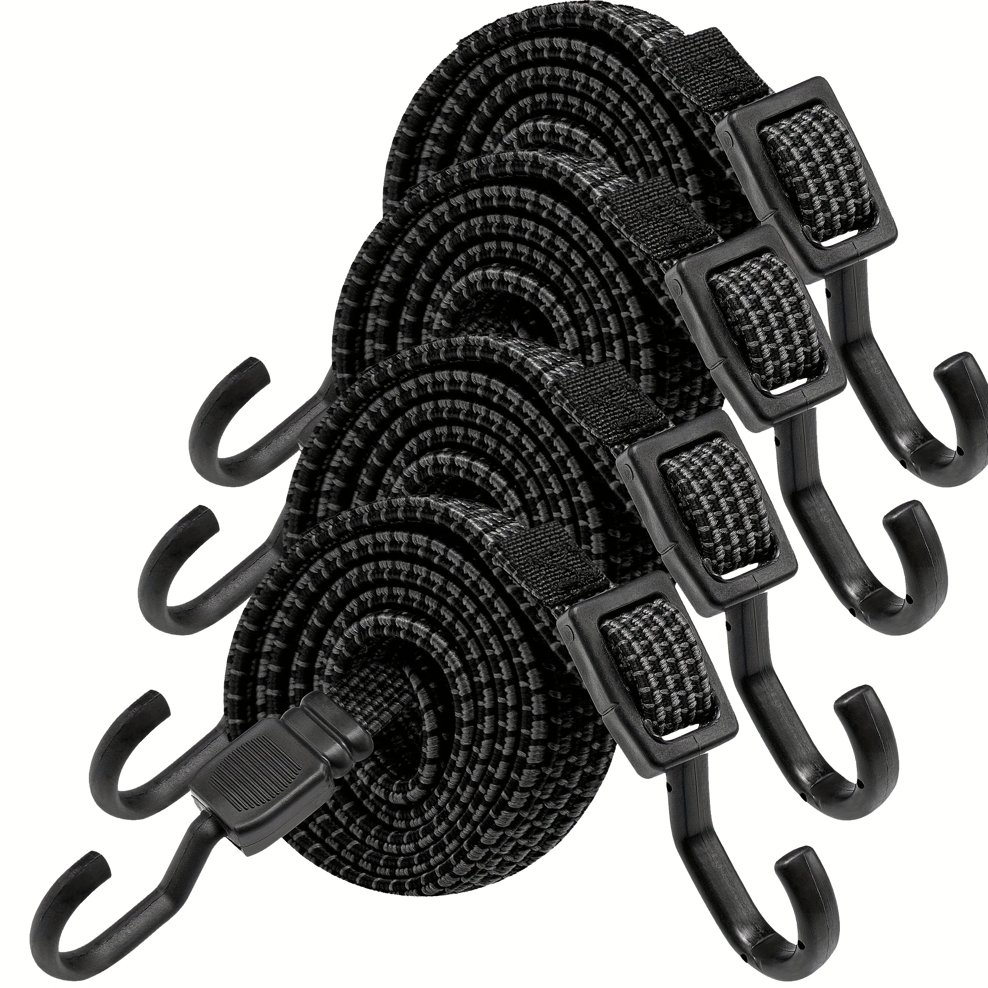 TEMU 4 Pack Bungee Cords With Hooks Heavy Duty, Flat Adjustable Bungee Cords With Hooks 40 Inch, Rubber Black Bungee Straps With Metal Buckle Hooks