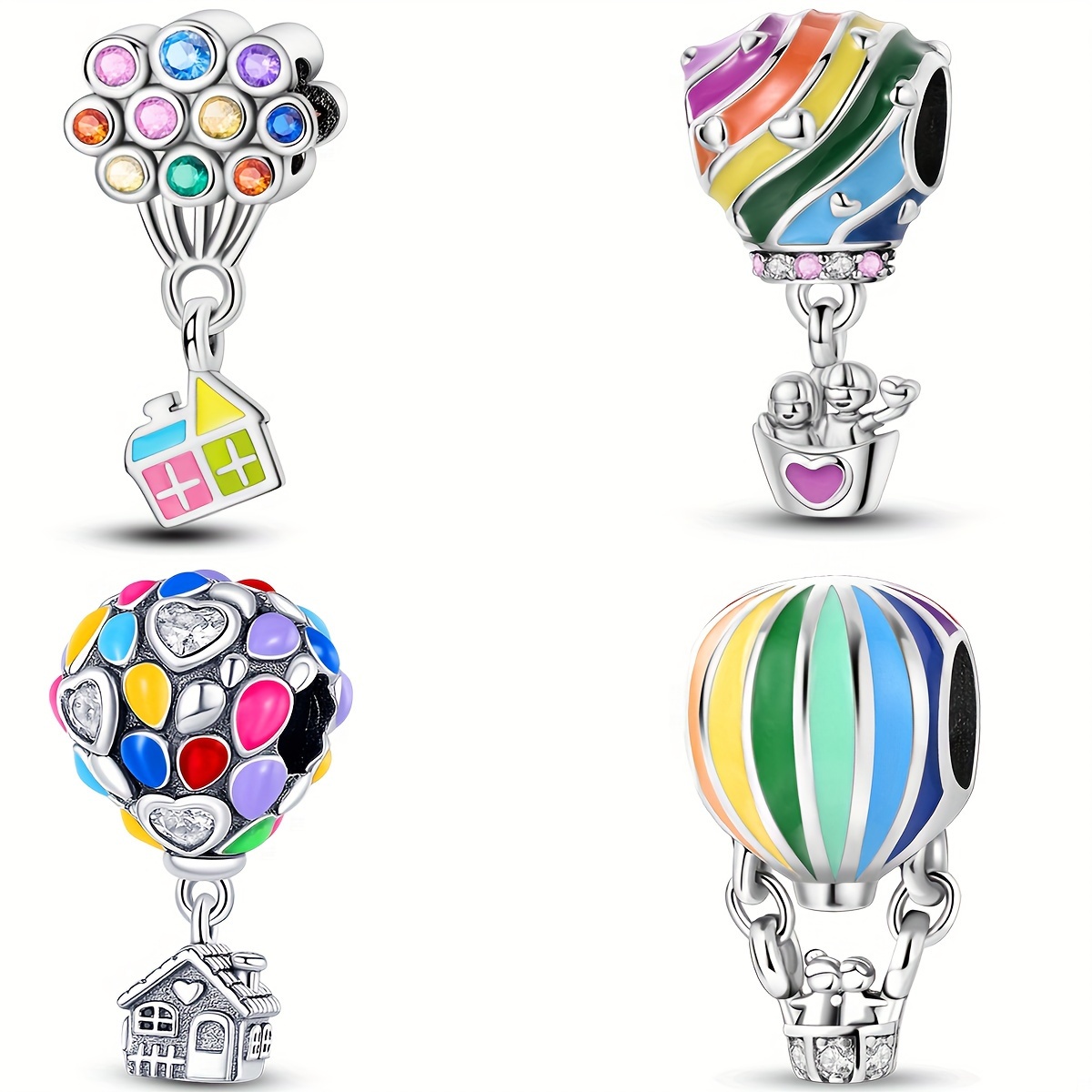 

925 Silver Plated Hot Air Balloon Series Colorful Enamel Romantic Love Hot Air Balloon Charm Beads Fit Original Bracelet Necklace Pendant Diy Jewelry Making Valentine's Day Gift