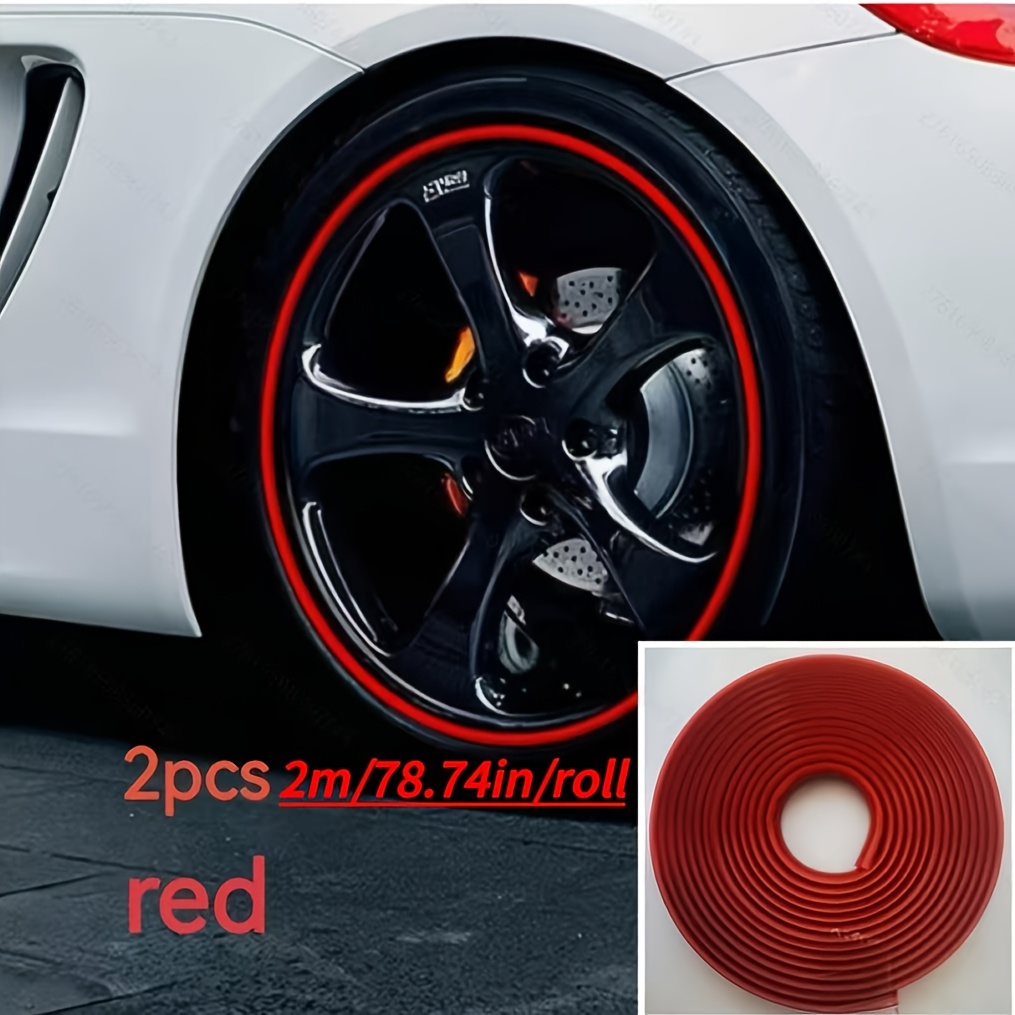 TEMU 2pcs Car Wheel Protection Ring Sticker, Premium Abs Nylon Wear-resistant Trim Strip, Anti-scratch , Easy 4-wheel Installation, 2m/ 74 Inch Roll