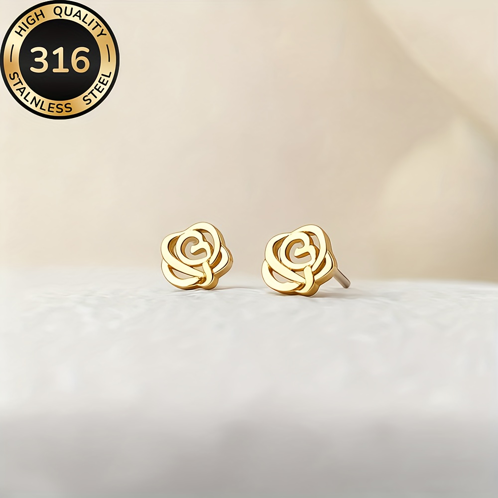 E-shop Hochwertige Edelstahl Hypoallergene Goldene Rosen-Ohrstecker, -Verblassen, Einfach Elegant, Modische Damenohrringe Schmuckaccessoires für den