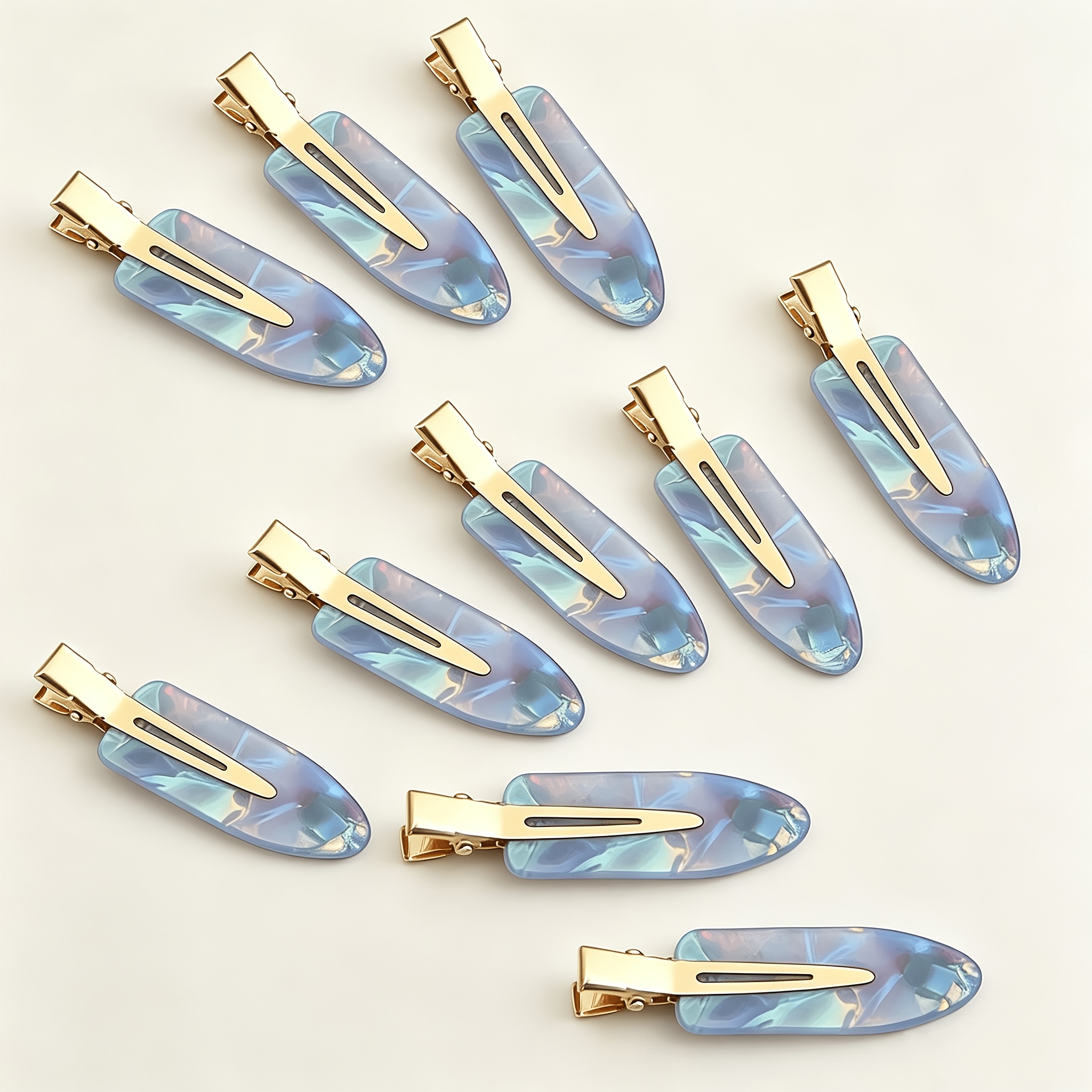 TEMU 10pcs Set, Iridescent Blue Acetate Seamless Side Hair Clips, Golden Duckbill Clips For Secure And Non-slip Hold. Iridescent Gradient For A