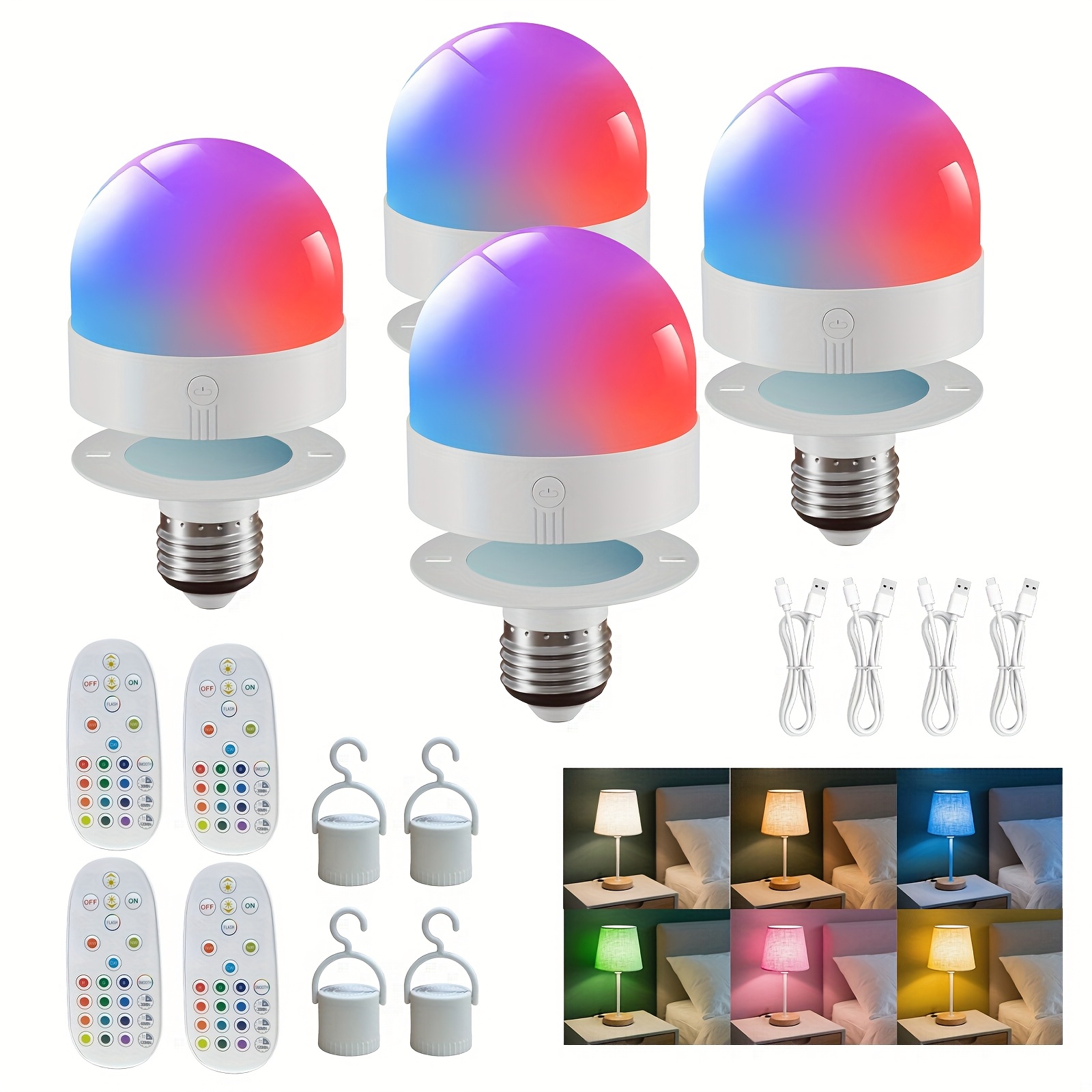 TEMU 4/2pcs Rechargeable Rgb Bulb, Led Bulb Ambient Light, Ambient Night Light, Usb Rechargeable, Color And Temperature Adjustable Bulb, E26 Spiral