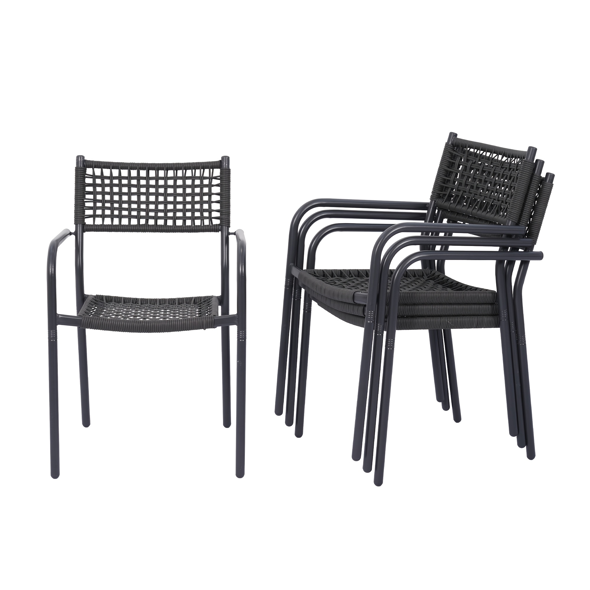 HARAISEDK Patio Dining Chairs Set Of 4/6 Stackable Ergonomic Rattan Armchairs All Weather Powder Coated Metal Frame Garden, Balcony, Poolside White/Gray