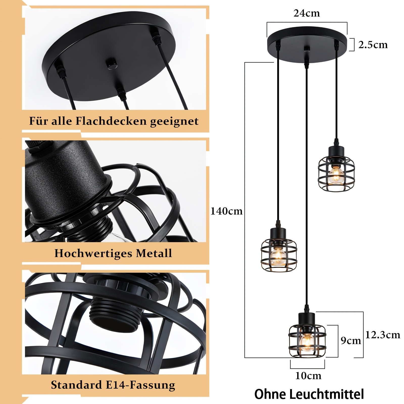 Image of Flammig Pendant Light Dining Table Pendant Light | Metal E14 Retro Dining Table Lamp Black Pendant Lamp Height Adjustable For Living Room Dining Room (light Bulb Not Included)
