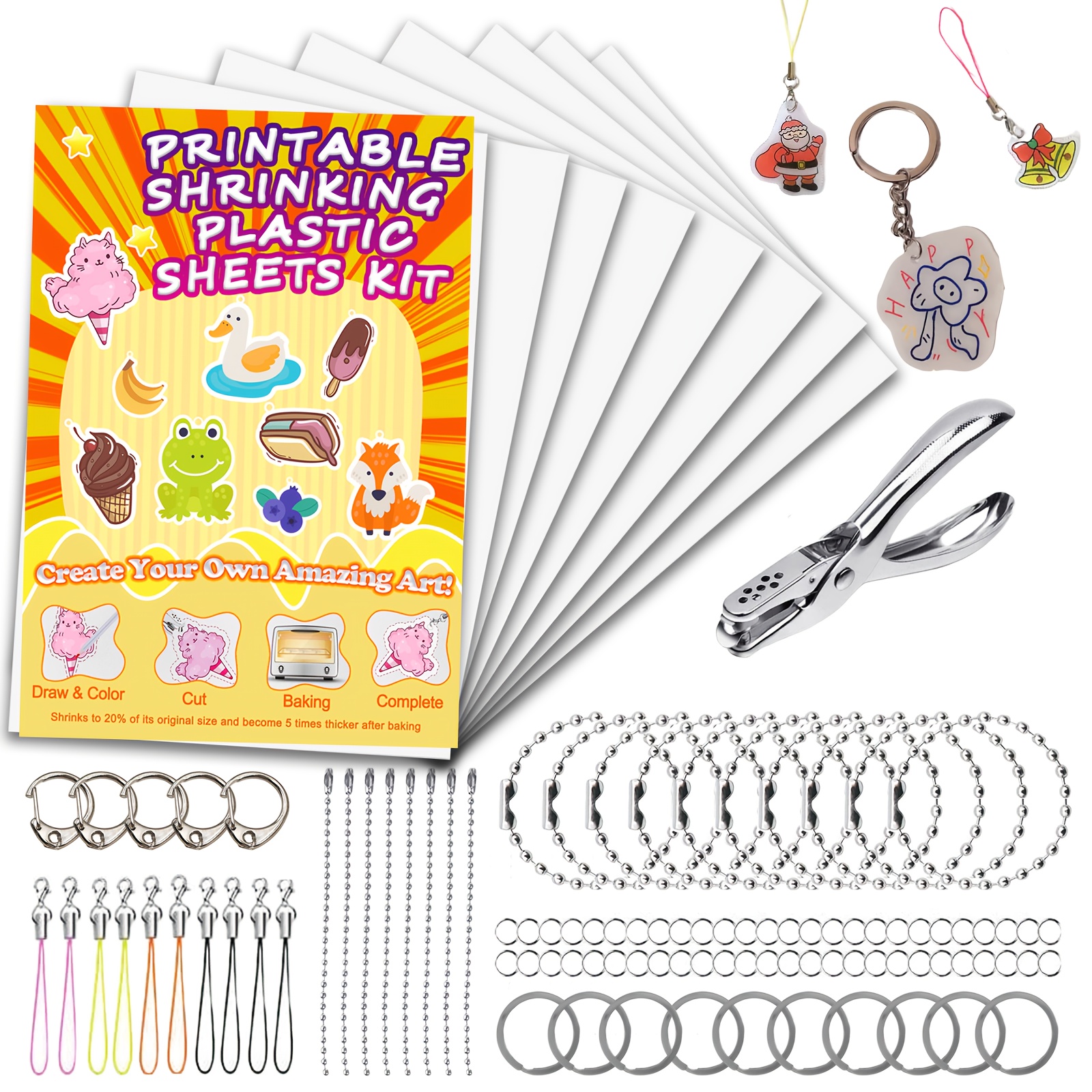 Solinorex 251‑tlg. Schrumpffolie Set Schlüsselanhänger A5 – DIY Bastel Set für Kinder & Teenager, Schrumpffolien zum Selbergestalten, Bastelzubehör & Bastelbedarf für Shrink Art Solinorex 251‑tlg. Schrumpffolie Set Schlüsselanhänger A5 – DIY Bastel Set für Kinder & Teenager, Schrumpffolien zum Selbergestalten, Bastelzubehör & Bastelbedarf für Shrink Art
