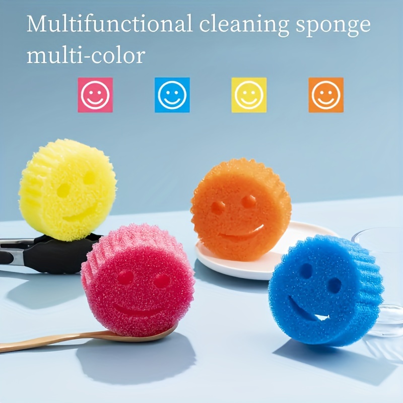 

3-piece Smiling Face Cleaning Sponges - Temperature Sensitive, Multi-purpose Kitchen & Bathroom Scrubbers For Dishes, Pots & More - Durable Pet Material, Ideal For All Surfaces