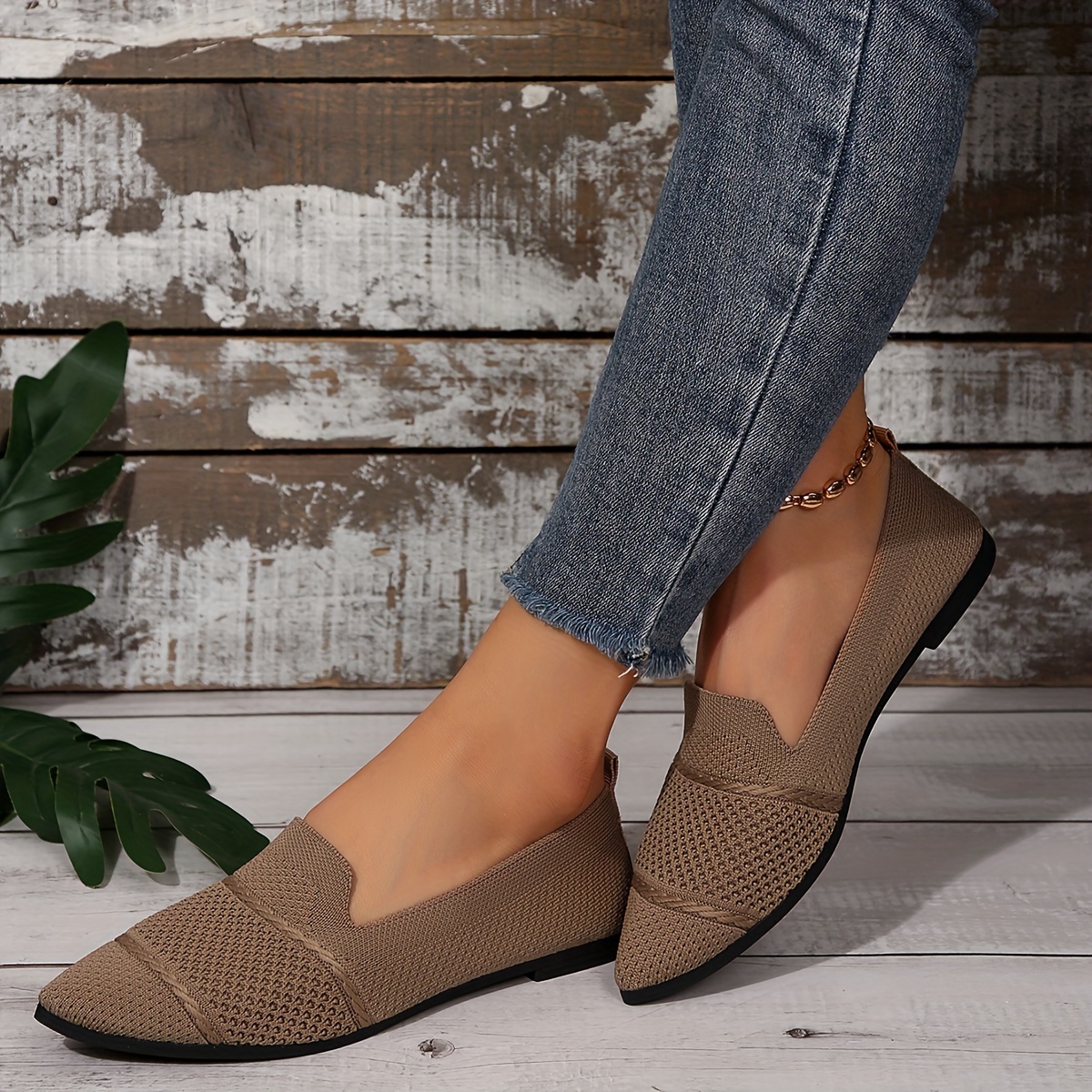 Elegant Ballet Flat Shoes For Women, Slip-On Breathable Soft Sole Daily Knitted Ballets, Point Toe Daily Wear