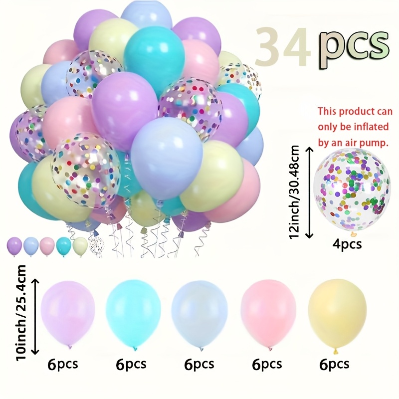 TEMU Ensemble de 34 ballons de couleurs macaron, combinaison multicolore, comprenant , , le violet, le jaune et . Très approprié pour les fêtes