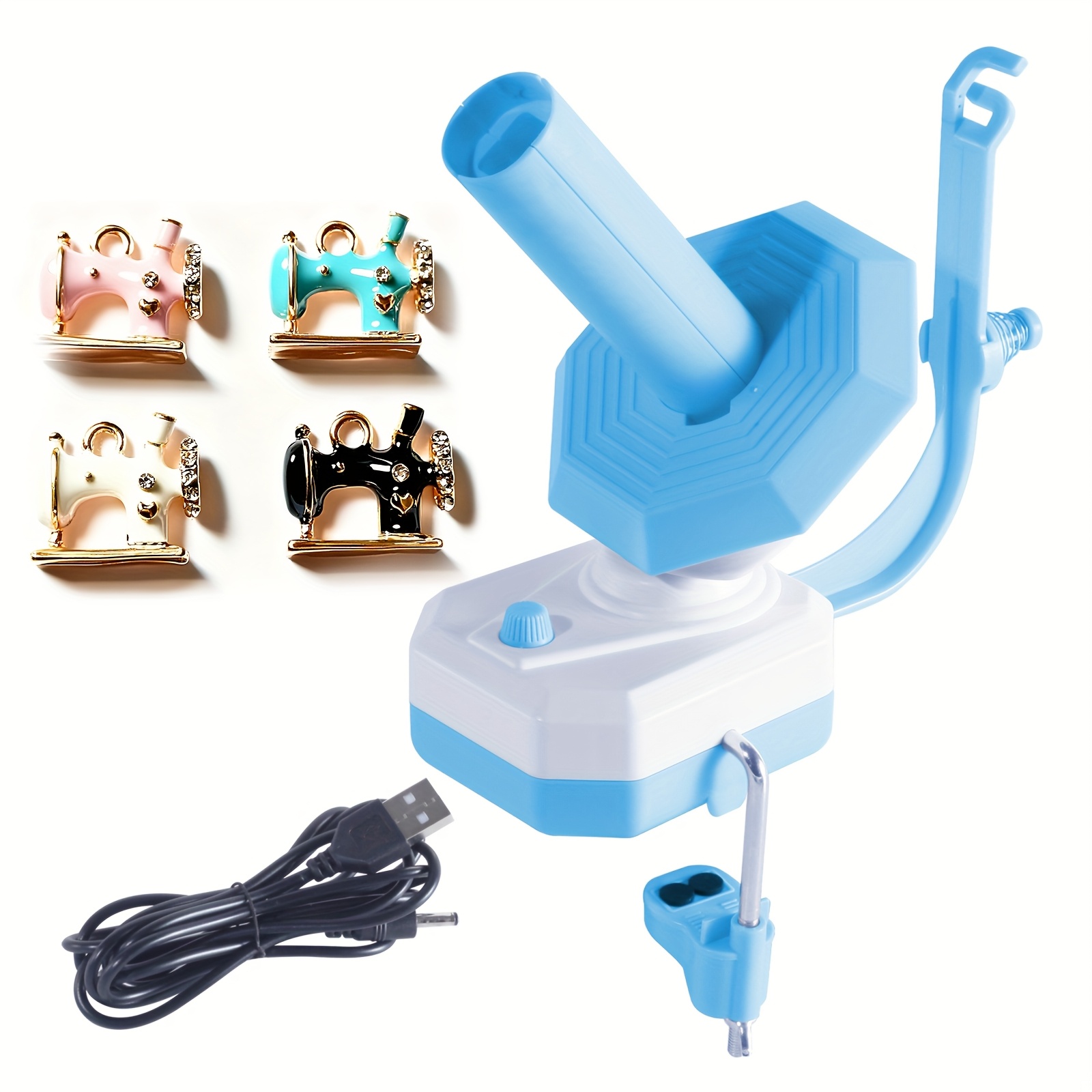 TEMU Enrouleur de de Laine à USB - Organisateur de Fil en Plastique Bleu pour Tricot et Crochet, Outil de Gestion de Fil Efficace avec Connexion USB,