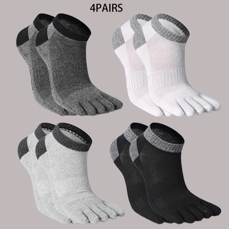 TEMU 4 Pairs Men's Summer Five-toe Socks, Thin Mesh Breathable Short Split-toe Socks, Sweat-absorbent Invisible Socks, (39-45)