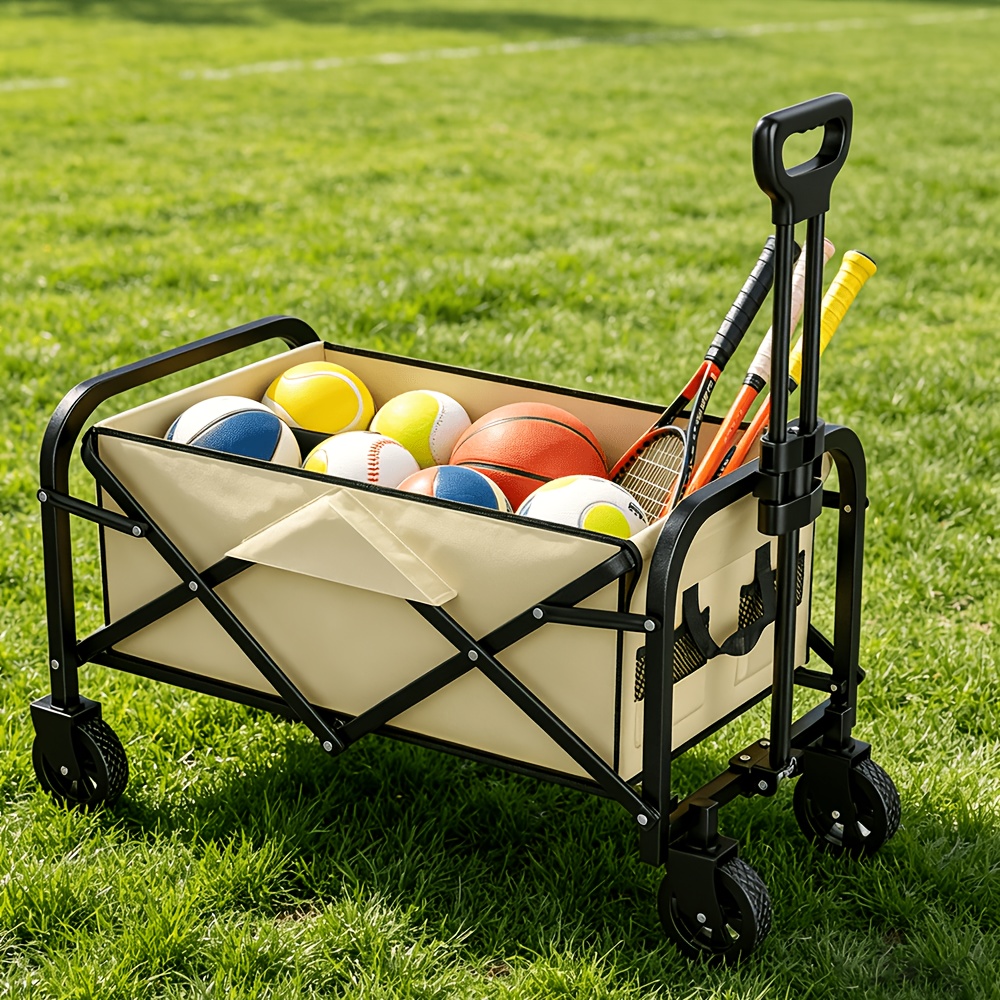 5-inch Pvc Wheel Foldable Track And Field Equipment Transport Vehicle - No , Multi-functional Portable Shopping Cart, Suitable For Track And Field, Camping, Hiking, Shopping - (black/beige)