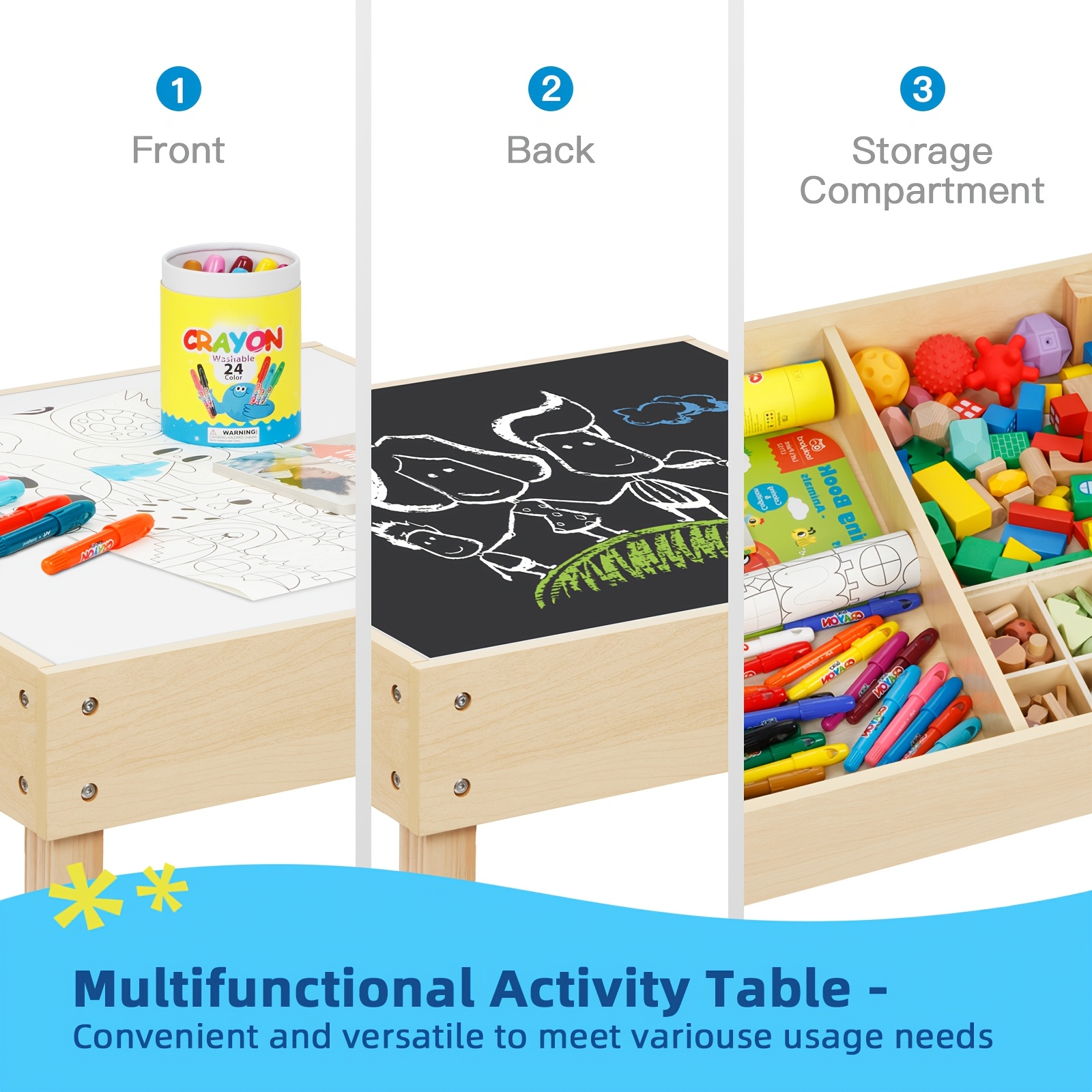 3-In-1 Table And Chair Set, Kids Table And Chairs Ages 3-7 with Versatile Tabletop And Storage Drawer, Kids Sensory Table for Home, Nursery And Playroom. Premium Gift for Boys And Girls