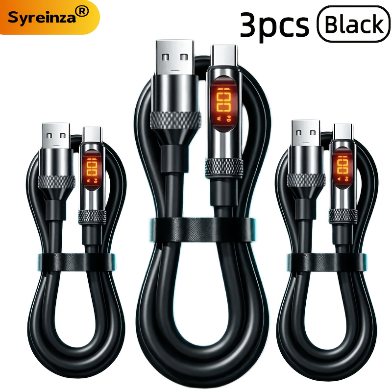 3-Pack 100W 5A Digital Display Fast Charging Cable