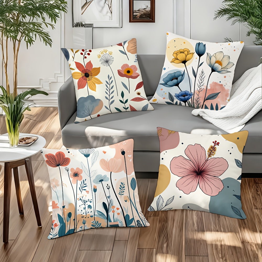 TEMU 4pcs Modern Minimalist Style Abstract Flower Theme Decorative Pillowcases. By Abstractly Combining Natural Elements, It Conveys The Of ", "