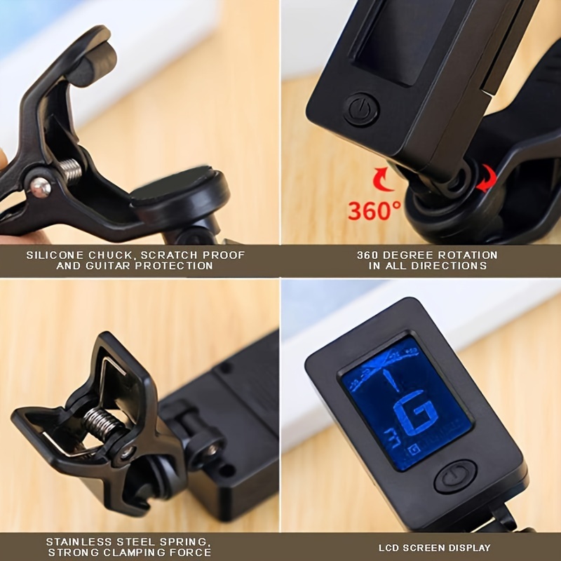 Clip On Guitar Tuner Electronic Clip On Tuner for Most String Instruments Easy Reading Accurate Tuning Tuner Clip for Guitar Green when the tone is accurate, blue when it is inaccurate