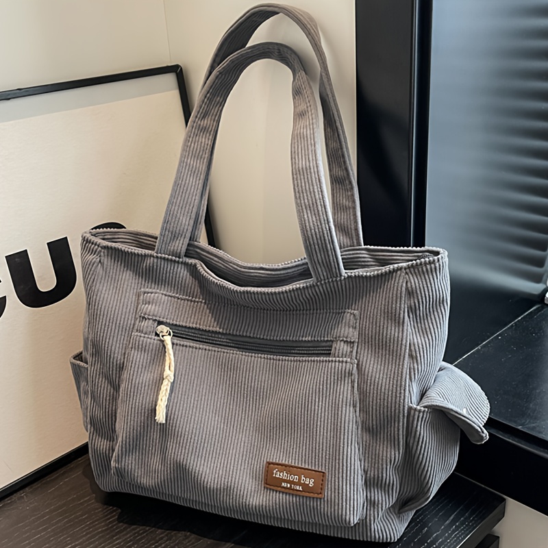 Image of New Corduroy Women's Fashion Easy Solid Color Shoulder Bag, Casual Versatile Tote Bag, Bag Type Classic Square Bag Work Bag, For Shopping And Going Out Spacious Shoulder Bag