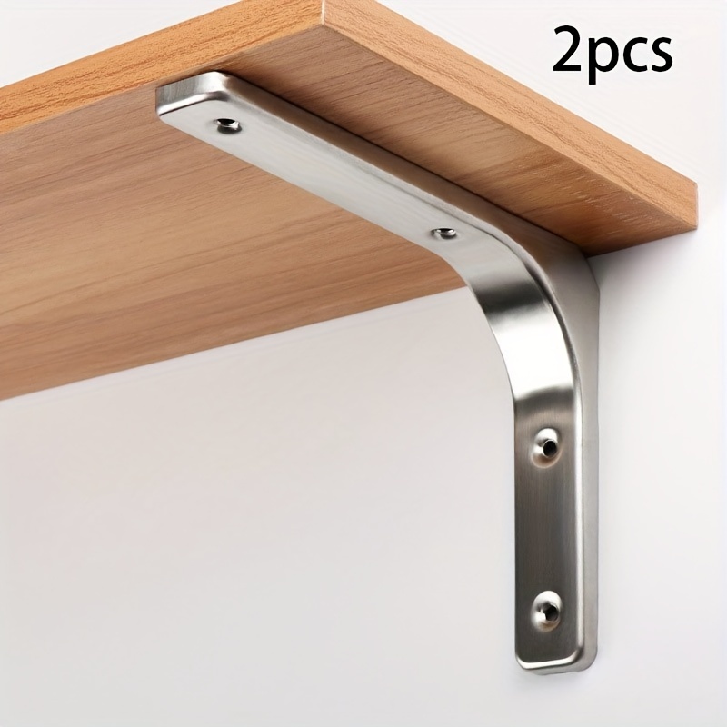 

2pcs Stainless Steel Shelf Brackets - L-shaped Support Braces For Wall Mounted Shelves, Heavy-duty Right Angle Fixing Brackets With Screws