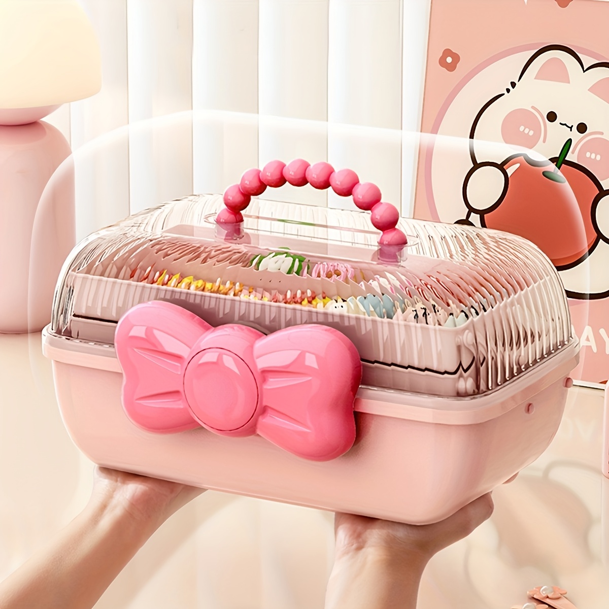 

Fashion Bow Plastic Hair Accessory Organizer Box, Dustproof Storage Case For Hair Clips, Pins, And Jewelry,beading Storage,beading&jewelry Making