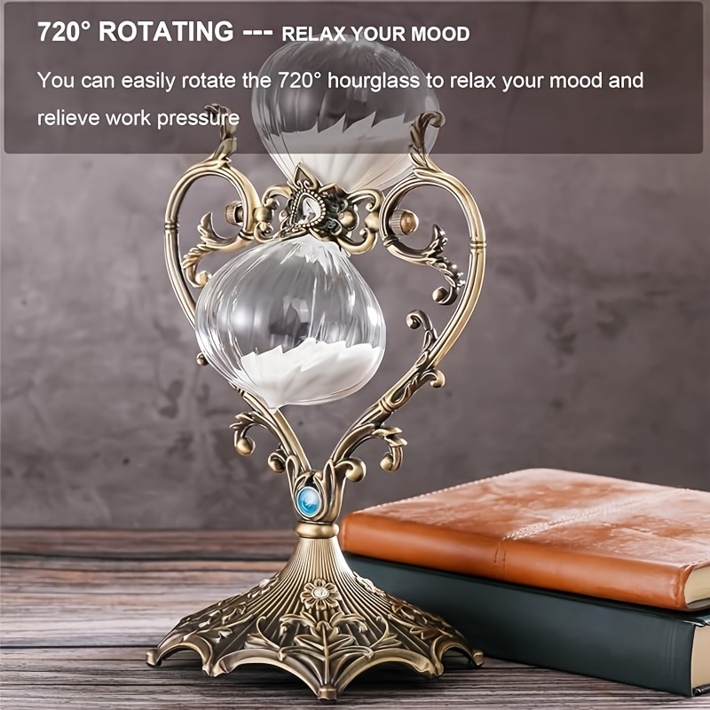 1pc vintage european 60-minute timer with i love you glass & - ornate floral , battery-free operation for home office decor, romantic gifts for valentine s day, christmas, mother s day details 1