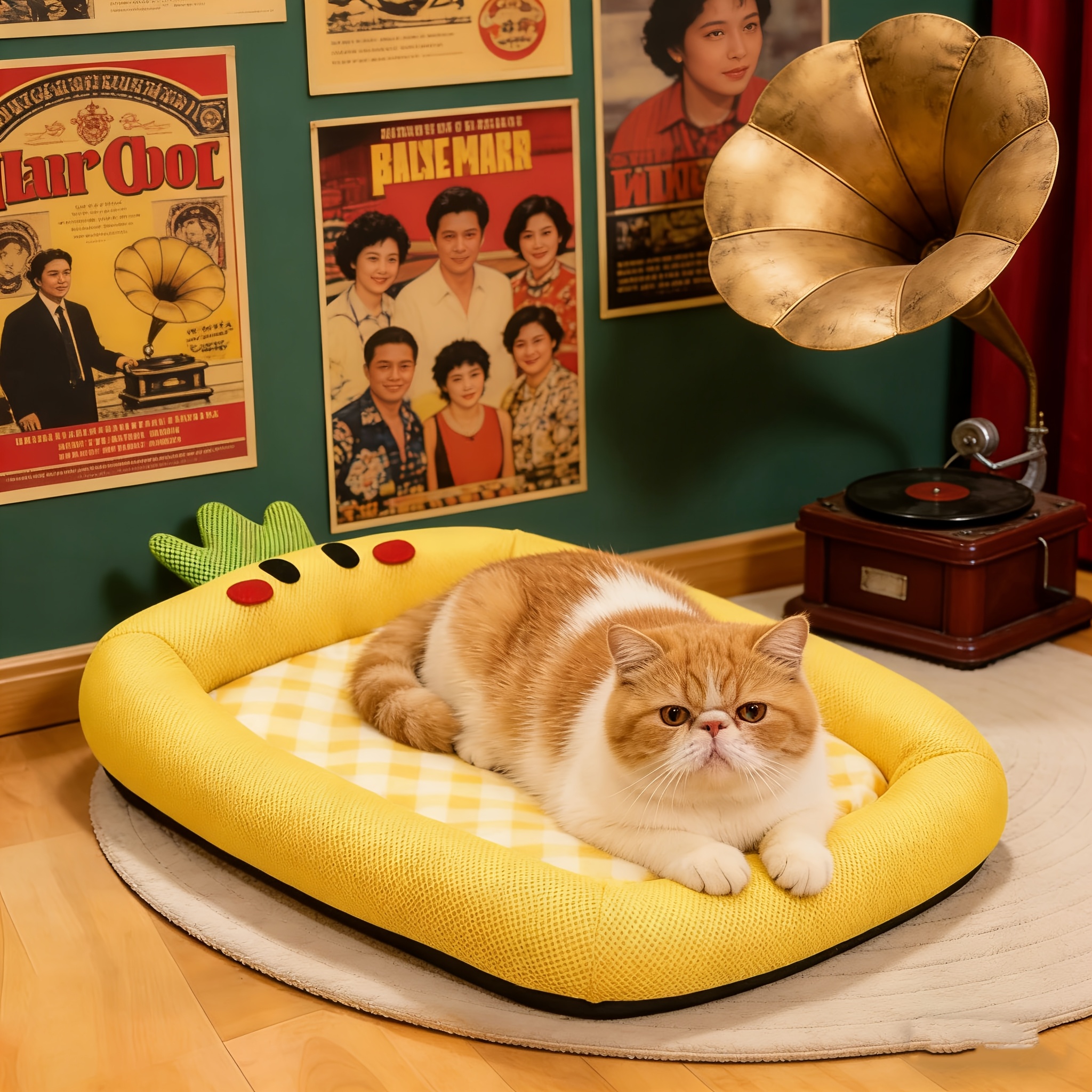 TEMU Cute Pineapple-shaped Pet Bed, Cooling Non-icy And Breathable, Use For Dogs And Cats, Integrated Design Easy To Clean, 3d Edge Safety , Suitable