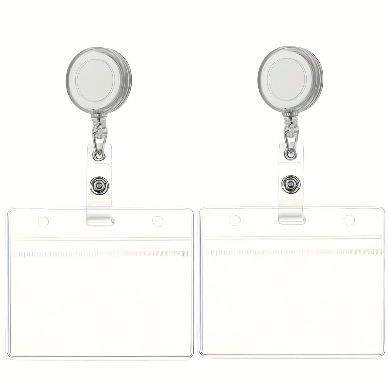 Image of 2d 4pcs Set (2pcs Card Holders + 2pcs Retractable Badge Reels) - Transparent Soft Plastic Card Holders With Retractable Badge Reels And Adjustable Badge , Credit Card Protectors Suitable For Nurses