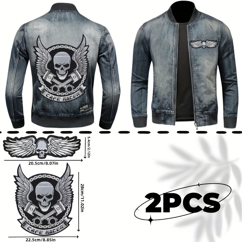 2pcs Skull Biker Style Patches, Motorcycle Jacket Patches, Suitable For Jackets, Bags, T-shirts And Multi-functional Iron-on And Sewing Embroidery