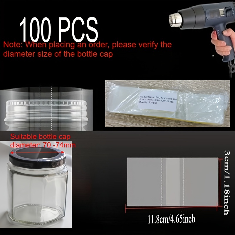 TEMU 100pcs Film Thermorétractable PVC 118Mm, Film de Thermoscellage, Film d'Étanchéité, Adapté pour Diamètre de Bouchon de Bouteille 70 - 74Mm -