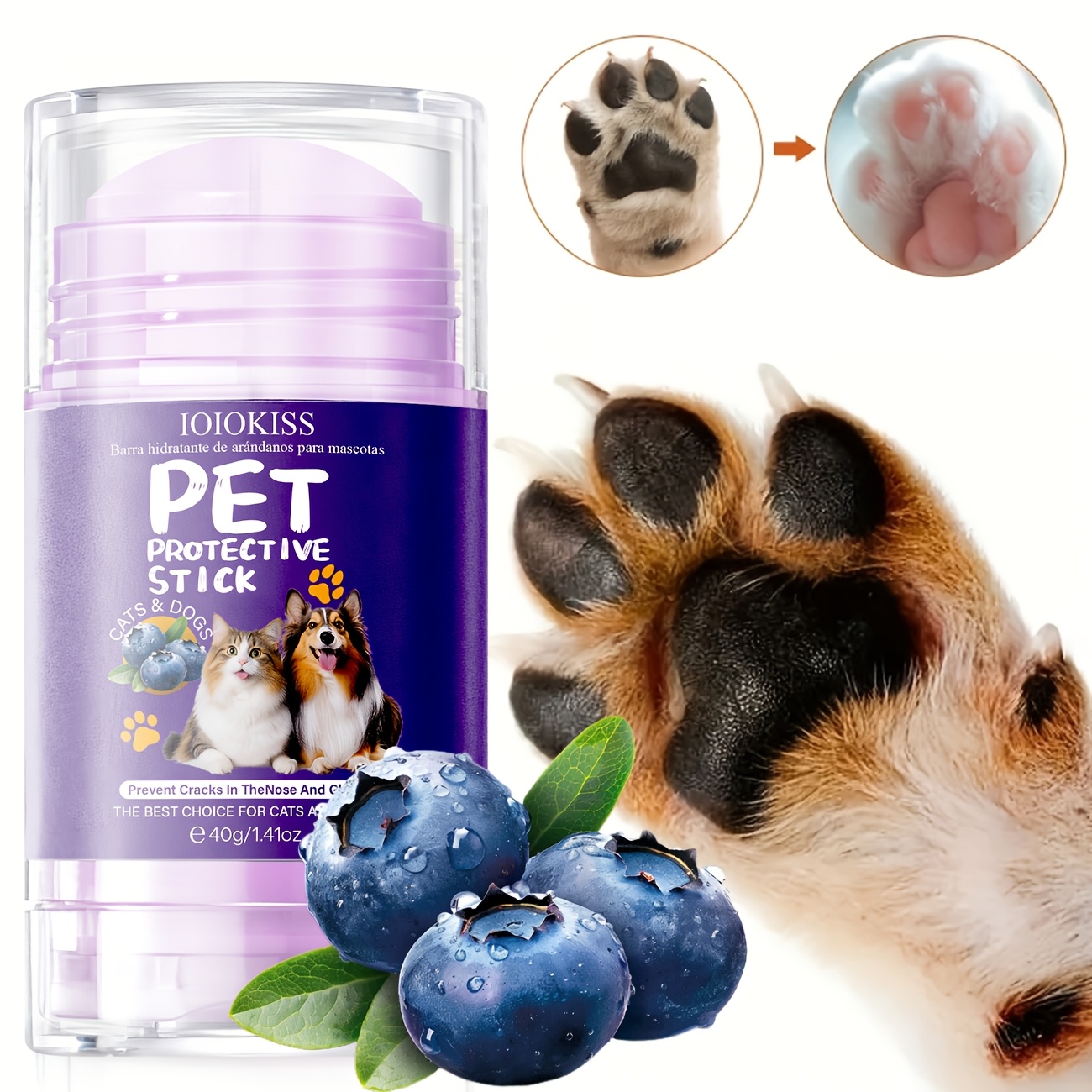 Image of Balm, 40g - Pet Care Stick With Blueberry, Soothes Dry, Cracked Paws And Prevents Heat Damage, Ideal For Dogs, Moisturizing | Pet Care Essential | Coconut Oil Balm, Dog Nose Balm
