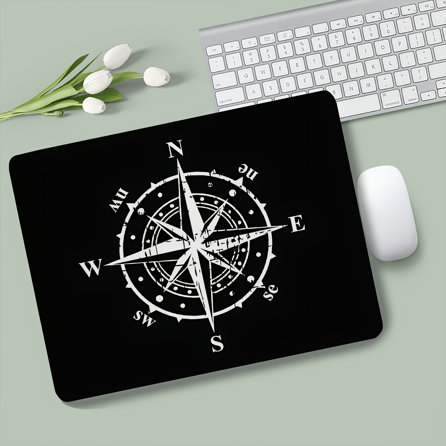 TEMU Small-sized Vintage Compass Anime Desk Mat & Mouse Pad - Non-slip Rubber Base Suitable For Office, Gaming, Computer Setup, Compatible For Pc,