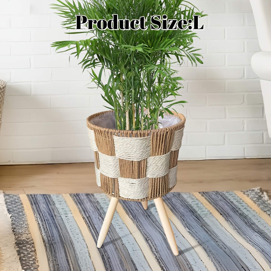 European-style Solid Wood Legged Woven Flower Stand - Floor-standing Cross-woven Simple Shelf for Living Room Sofa Coffee Table Side - Balcony Pothos Plant Pot Stand - Suitable for Small to Medium-sized Flower Pots | for Tabletop and Floor Use |