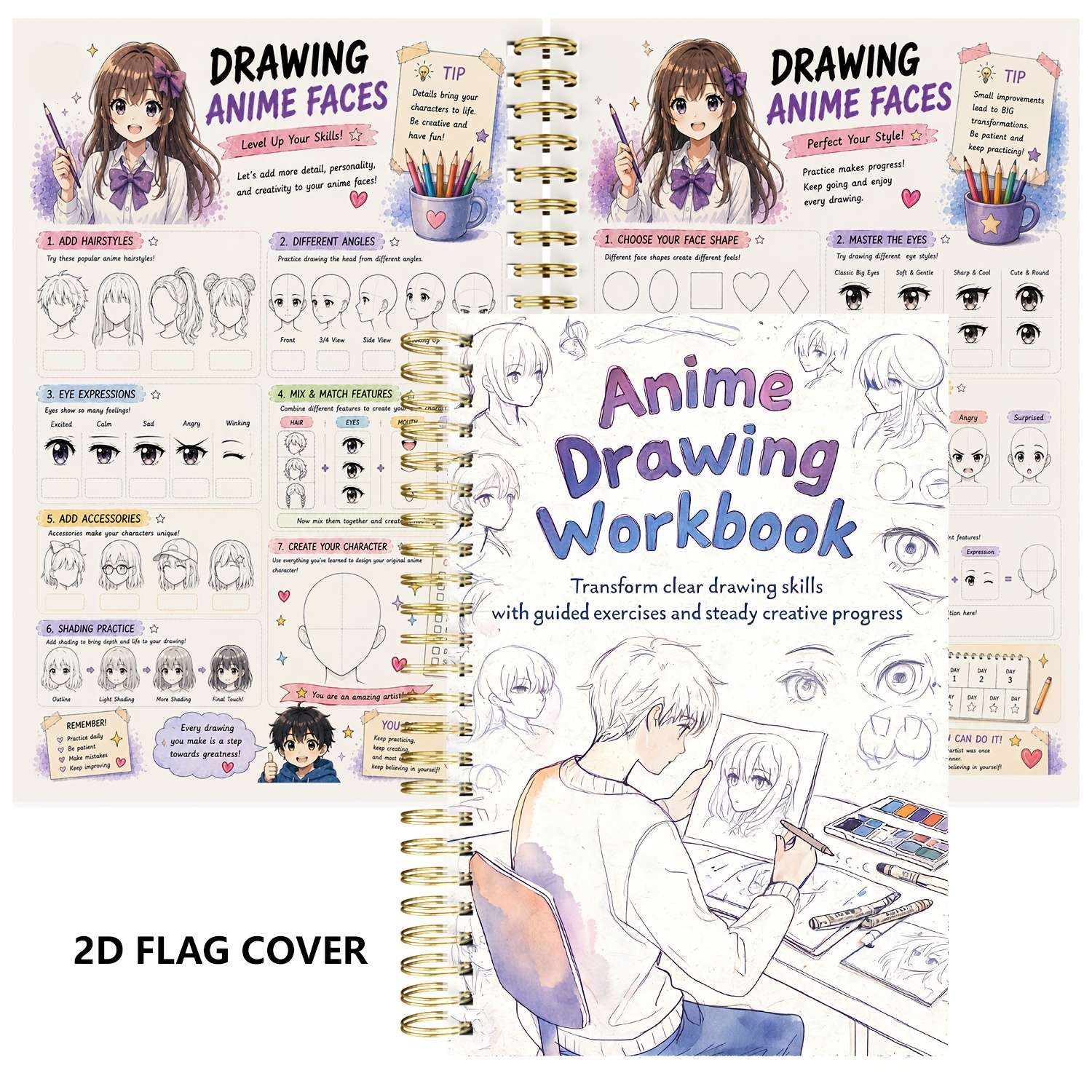 TEMU Anime Drawing Workbook For Beginners - Learn A Process For Faces, Eyes, Hair, , And Original Characters - For New Manga Artists And Adult , For