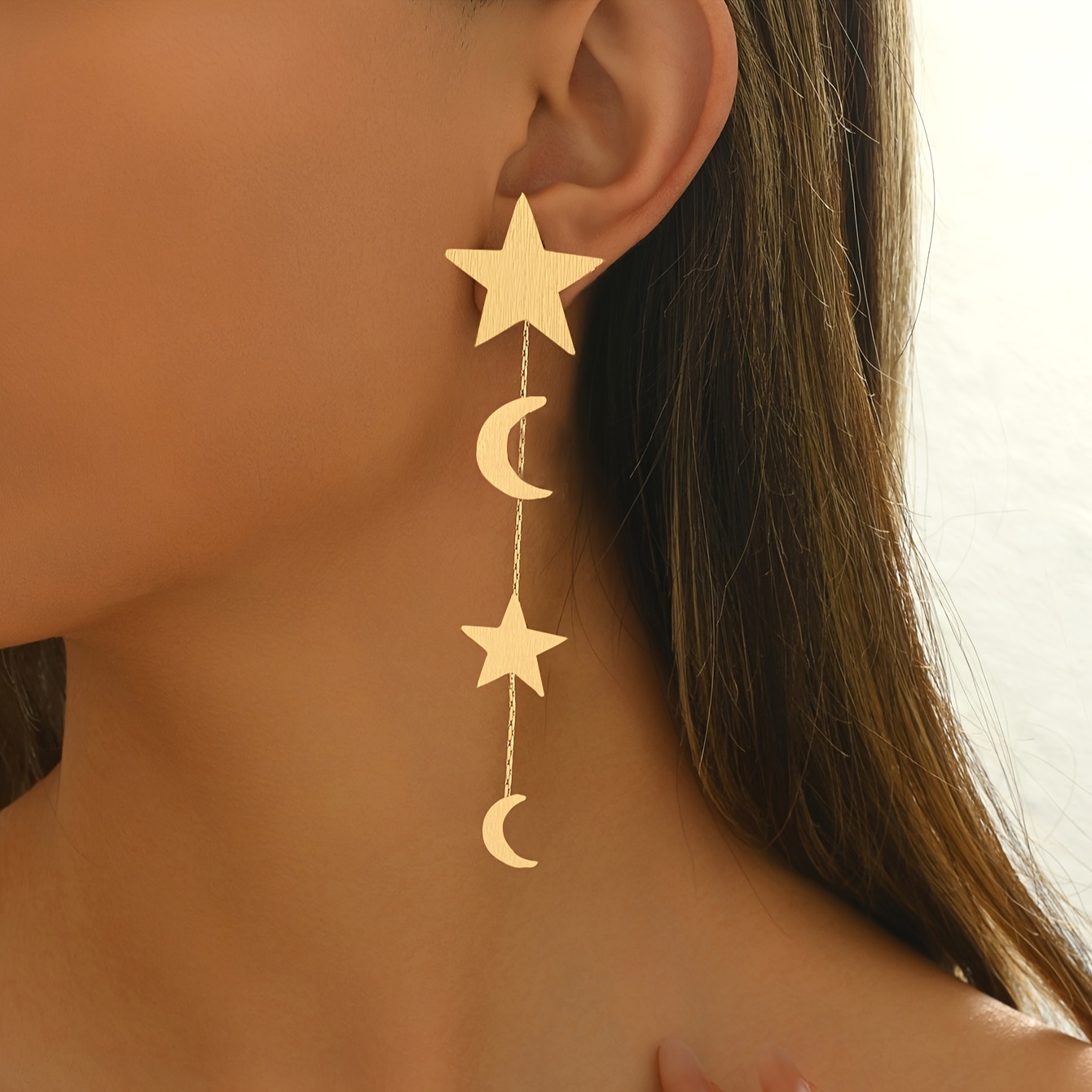 Middle Eastern Ramadan Women's Geometric Star Moon Tassel Earrings
